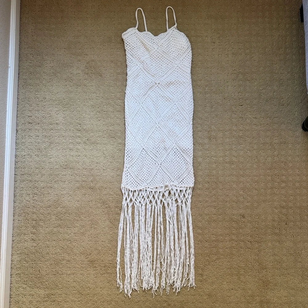 Abercrombie & Fitch Lined Crochet Fringe Mini Dress - Picture 1 of 12